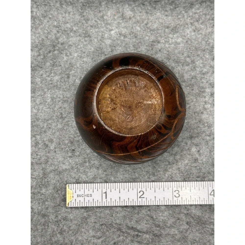 Vintage Kauai Hand Carved Wood Floral Bowl Souvenir Tropical Decor Small Vase